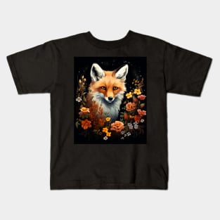 Cute Cottagecore Floral Fox Aesthetic Kids T-Shirt